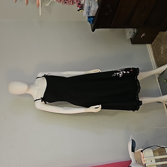 LUCKY 13 Retro Black Floral Lace Spaghetti Bow Strap Pin-up Rockabilly Dress - Picture 2 of 9